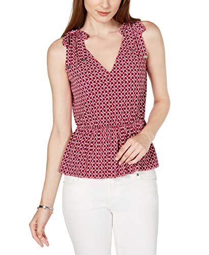 Michael Kors Petite Printed Tie-Shoulder Top (Deep Fuchsia/Garnet, P/XS)