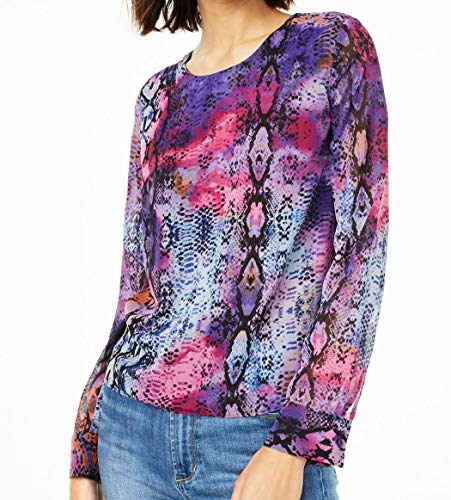 bar III Womens Snake Print Twist Back Blouse Purple M