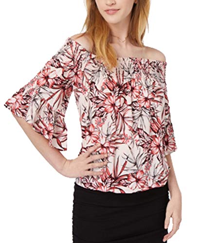 Juniors' Smocked Printed Off-The-Shoulder Top