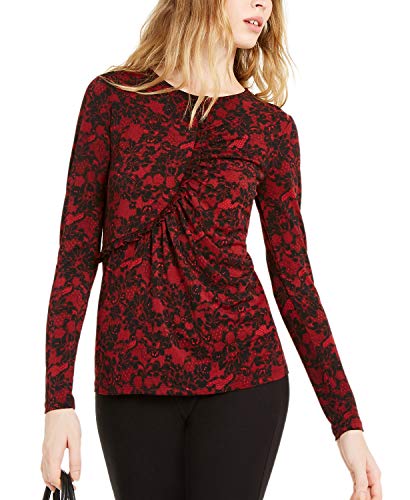 Michael Kors Glam Lace Ruffled Top (Red Currant, XS)