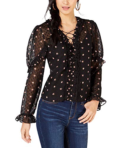 Floral-Print Sheer-Sleeve Blouse
