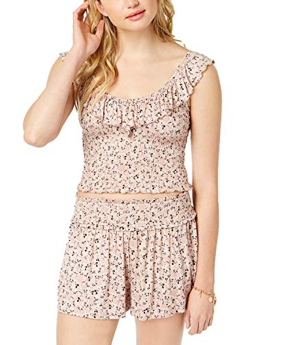 Juniors' Printed Ruffled Smocked Top