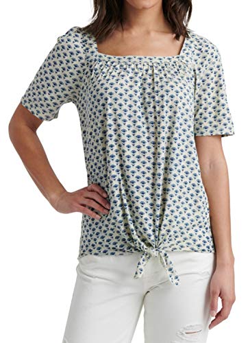 Printed Square-Neck Tie Front Top