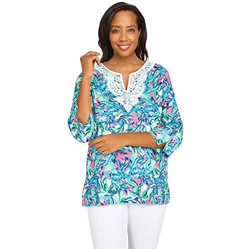 Alfred Dunner Women's Petite Abstract Floral Print Split Neck Shirt Size PL Multi
