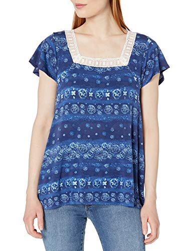 G.H. Bass & Co. Womens Juniors Crochet Trim Short Sleeves Casual Top