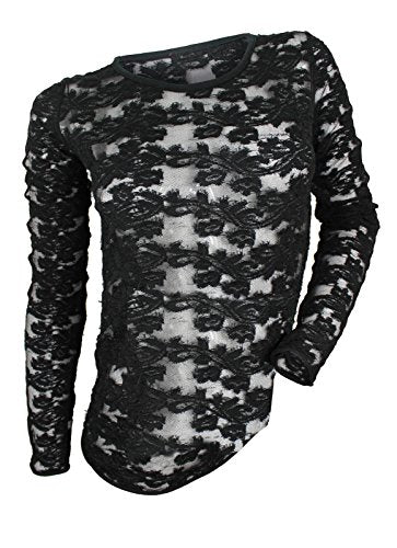 free people Women's Black Floral Sheer Knit Top, S