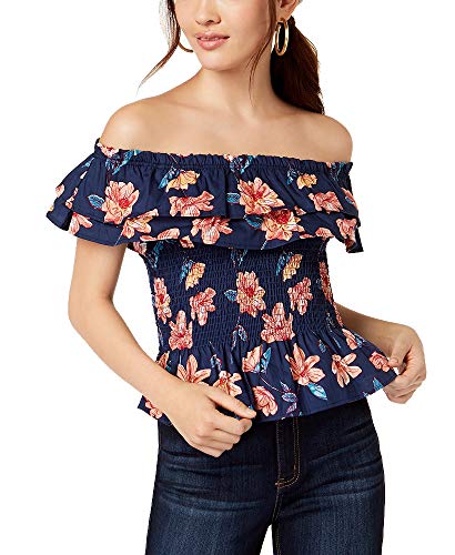 Juniors' Cotton Off-The-Shoulder Smocked Top
