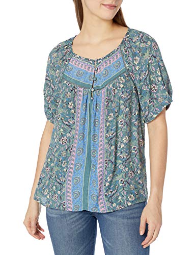 Mixed-Print Peasant Top