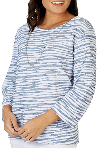 Alfred Dunner Womens Womens Texture Crewneck 3/4 Sleeve Print Top With Removable Necklace