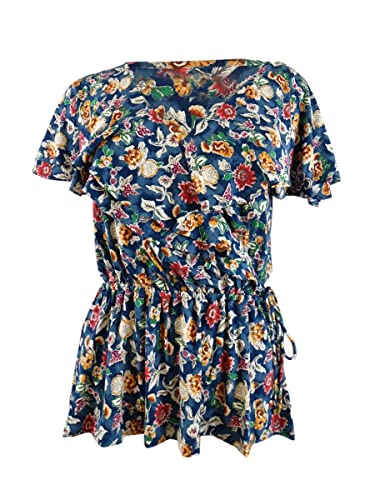 RALPH LAUREN Womens Ruffled Tie Floral Flutter Sleeve Surplice Neckline Peplum Top