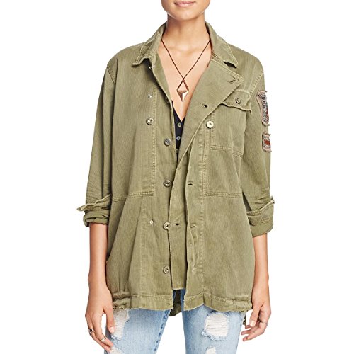 Free People Womens Embellished Distressed Button-Down Top