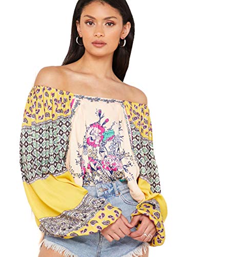 Free People Womens Printed Off-The-Shoulder Pullover Top Orange XS