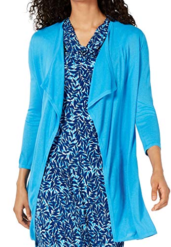 3/4-Sleeve Draped Open-Front Cardigan
