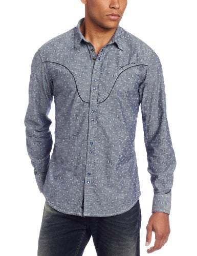 Diesel Men's Slane-S Button-Down Shirt, Navy/Blue, Large