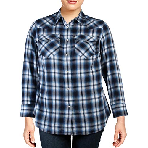 Ralph Lauren Plus Size Plaid Cotton Shirt (Navy, 2X)