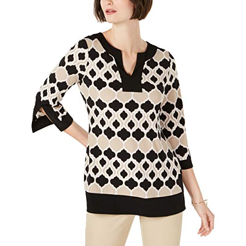Geo-Print Contrast-Trim Tunic Top