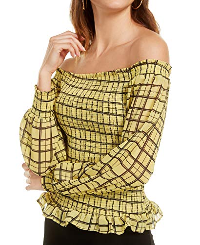 Bar III Plaid Smocked Peasant Top (Winter Plaid, XXL)