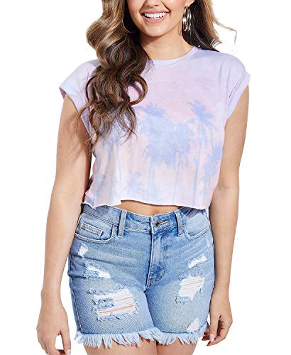Cropped Faded Palm Print T-Shirt