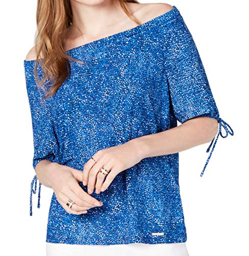 Michael Michael Kors Womens Mosaic Print Smocked Blouse Blue L