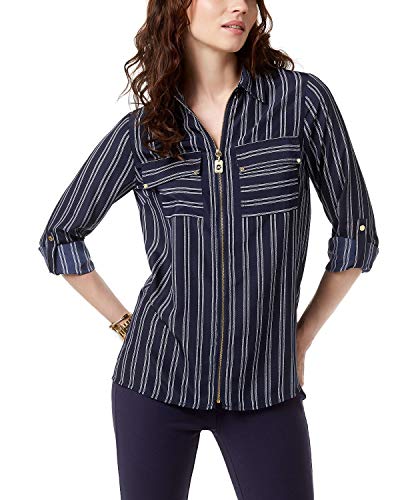 Michael Michael Kors Womens Benglal Print Dog Tag Striped Top Navy P
