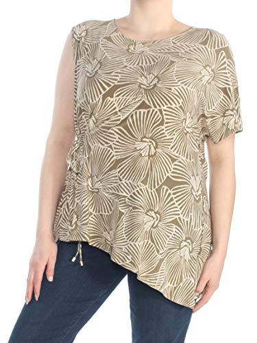DKNY Womens Green Printed Short Sleeve Jewel Neck Top