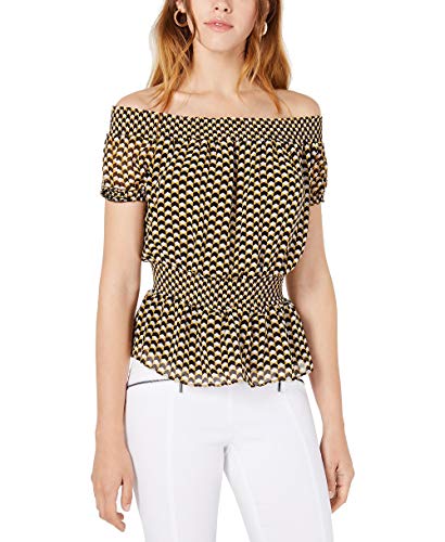 Bar III Geometric Print Smocked Top