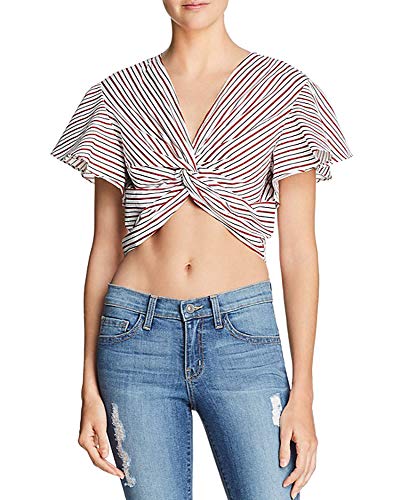 Lucy Paris Gina Twist-Front Striped Cropped Top