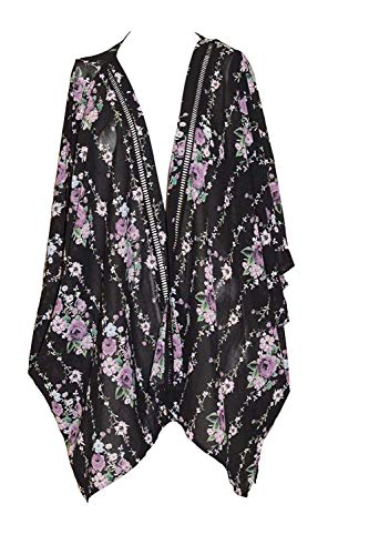 Style & Co. Women's DK Open-Front  Kimono Floral Black XL