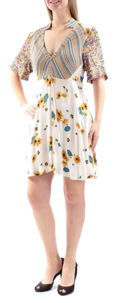 Free People 128 Womens New 1619 Ivory Floral Short Sleeve Sheath Dress