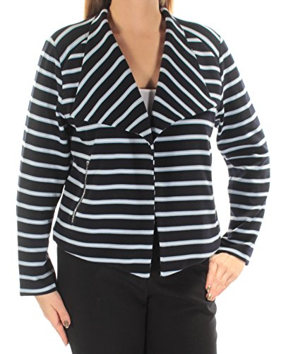 Calvin Klein Women's Ottoman Striped Flyaway Jacket, Navy/Iceberg/White, X-Small
