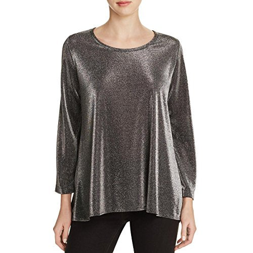 Nally & Millie Womens Metallic Scoop Neck Pullover Top