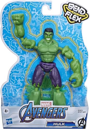 Avengers Marvel Bend and Flex Action Figure Toy, 6-Inch Flexible Hulk Figure, Includes Blast Accessory, for Kids Ages 4 and Up