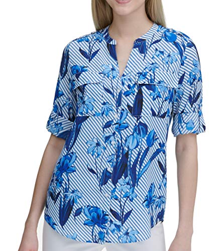 Printed Roll-Tab Blouse