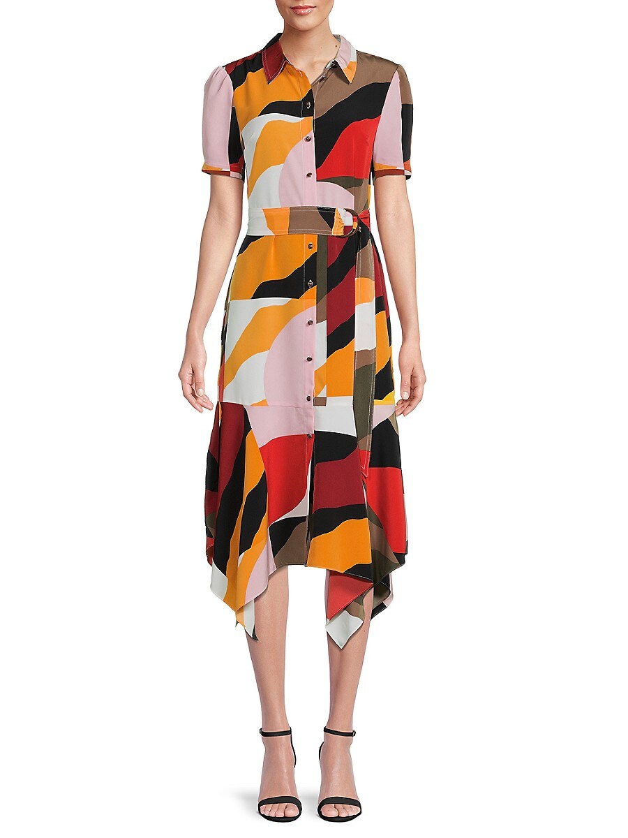 Karl Lagerfeld Paris Women's Printed Belted Shirtdress