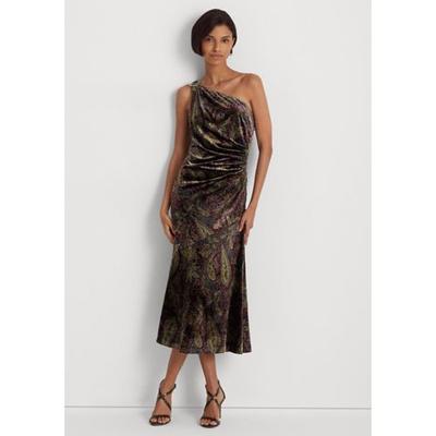 Lauren Ralph Lauren Womens Paisley Velvet One Shoulder Cocktail Dress