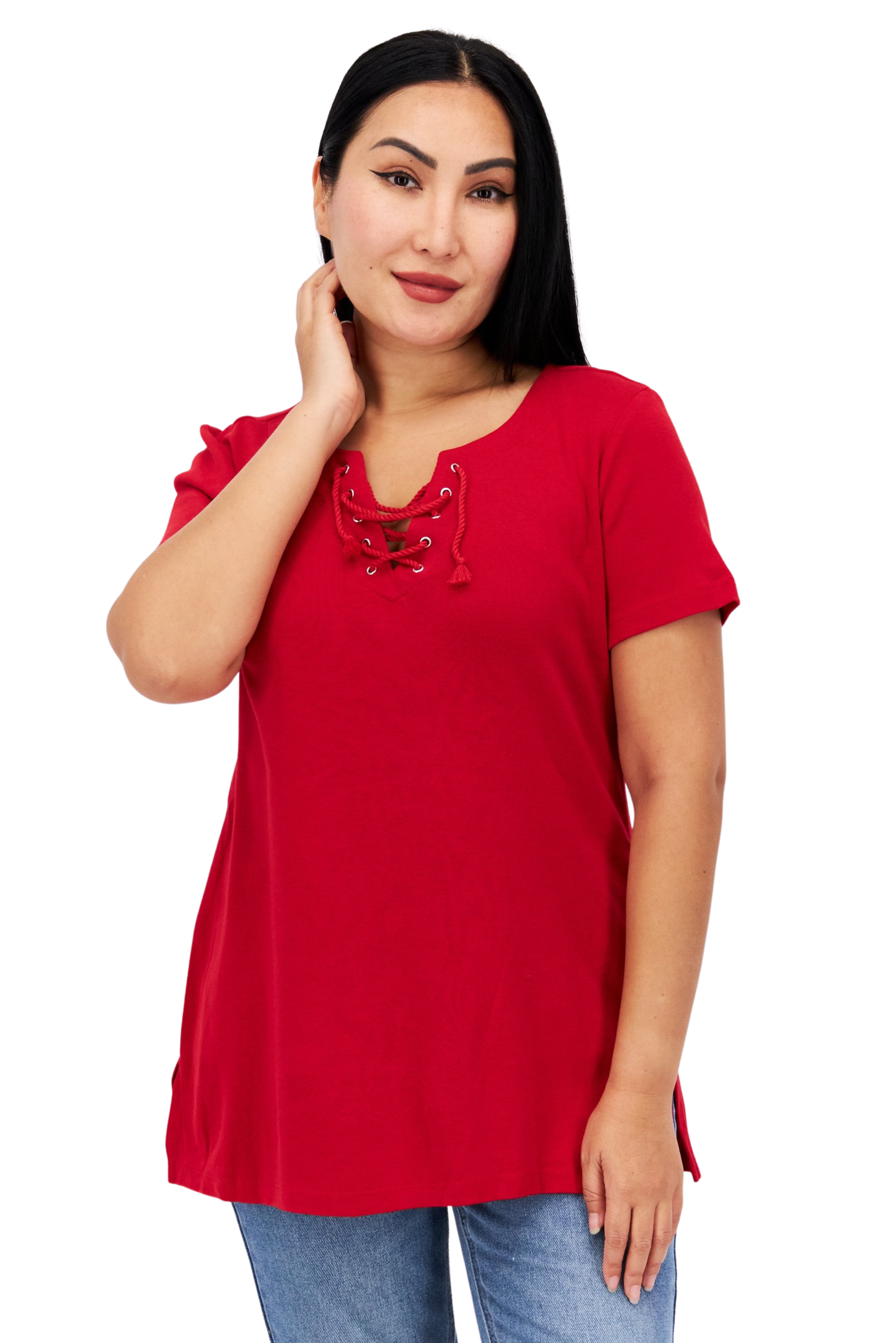 Karen Scott Womens Cotton Lace Up Tunic