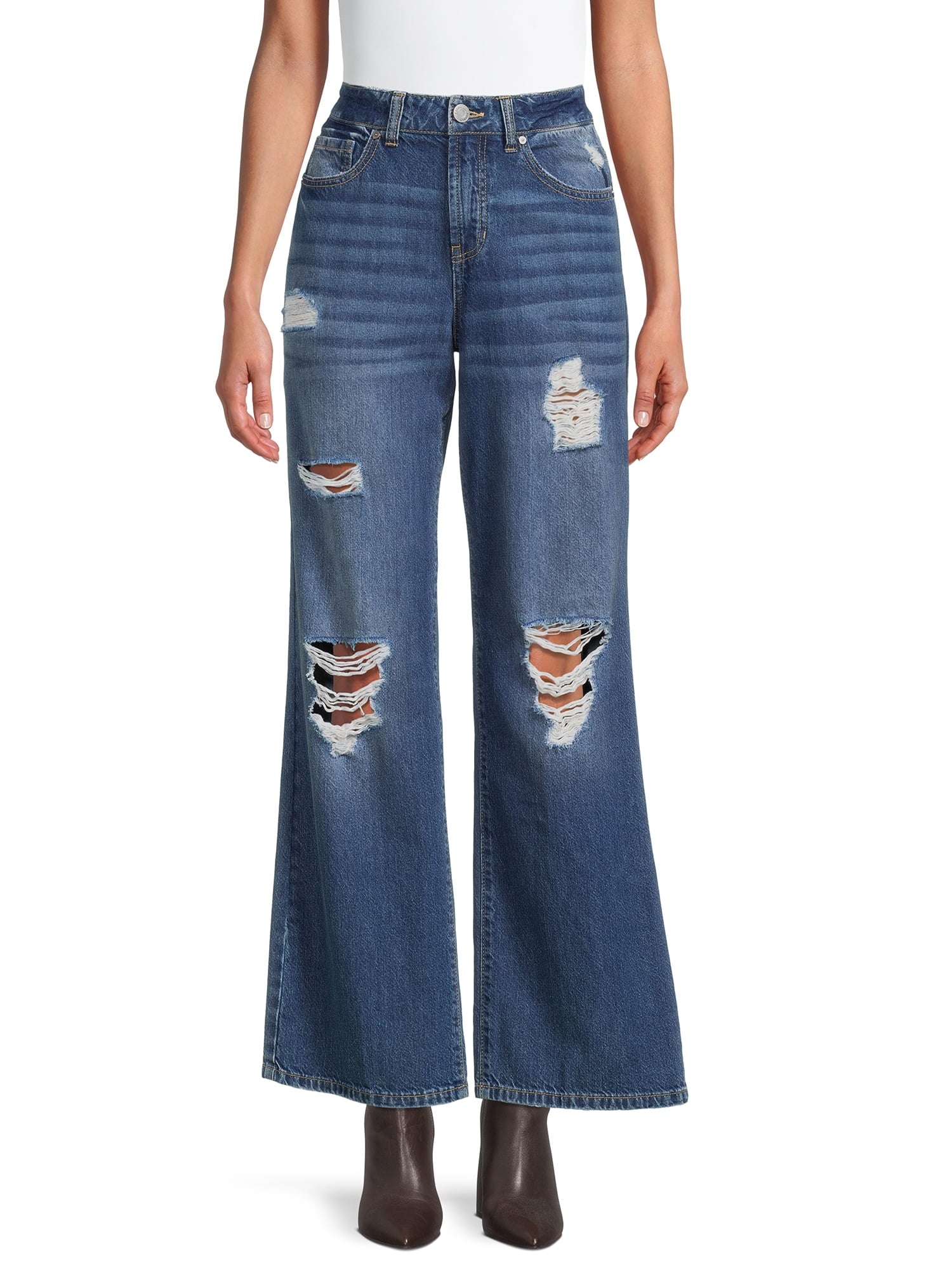 Juniors' Cotton High-Rise Distress Skater Jeans