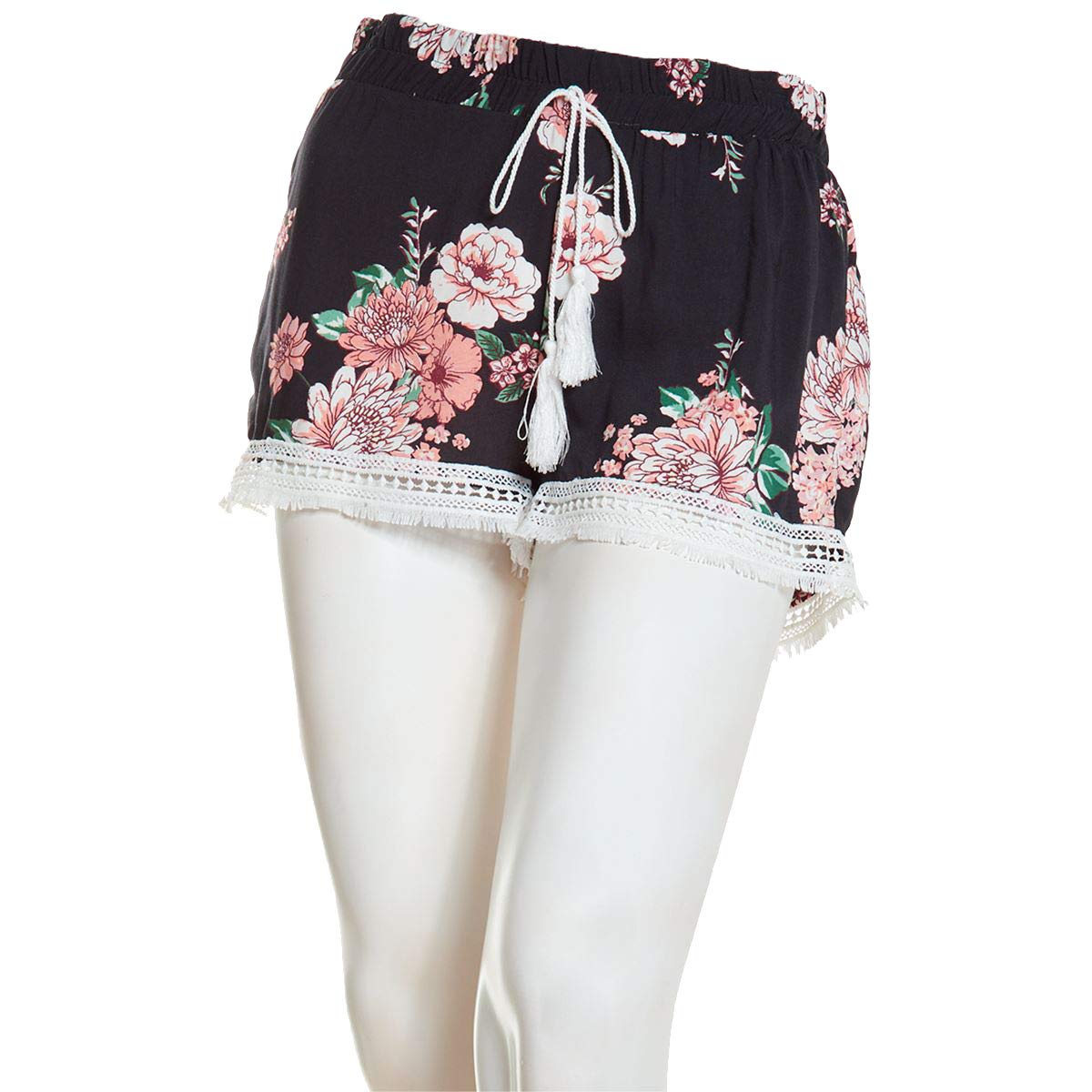 Derek Heart Junior's Lace Fringe Hem Floral Shorts