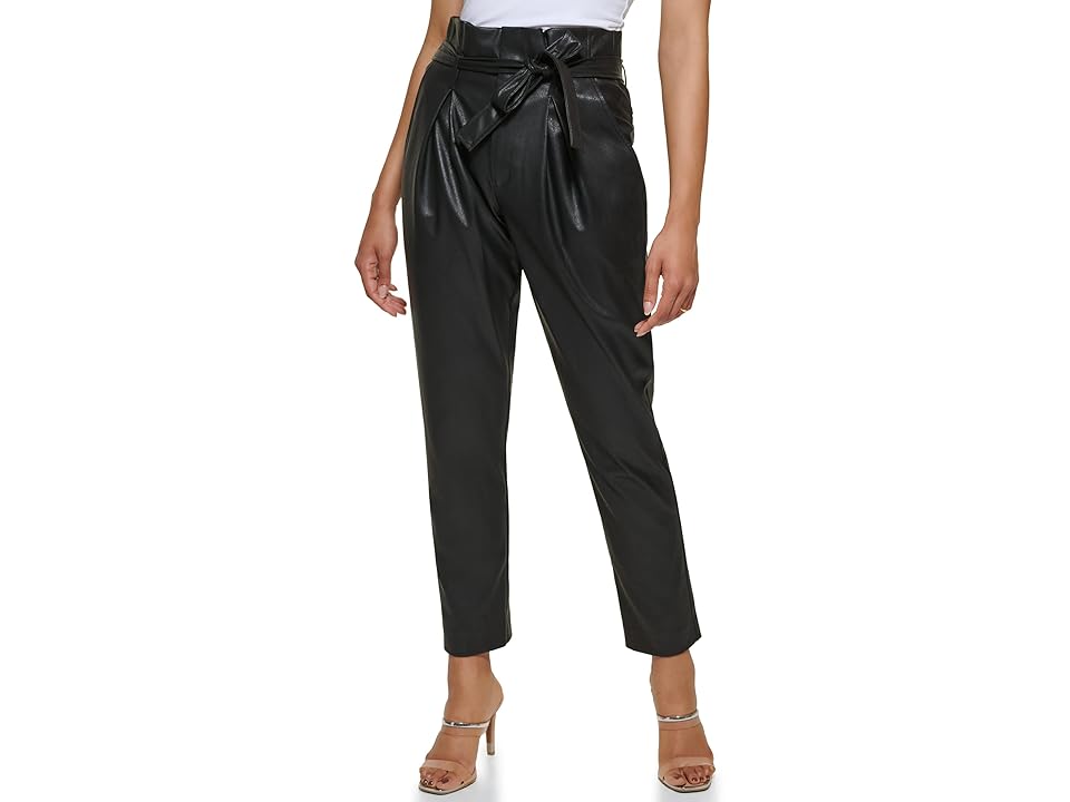 Faux Leather High Rise Tie Waist Ankle Pants