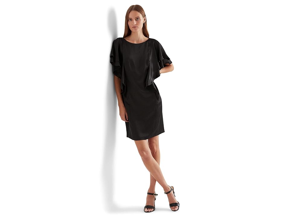 Lauren Ralph Lauren Womens Satin Ruffled Cocktail and Party Dress