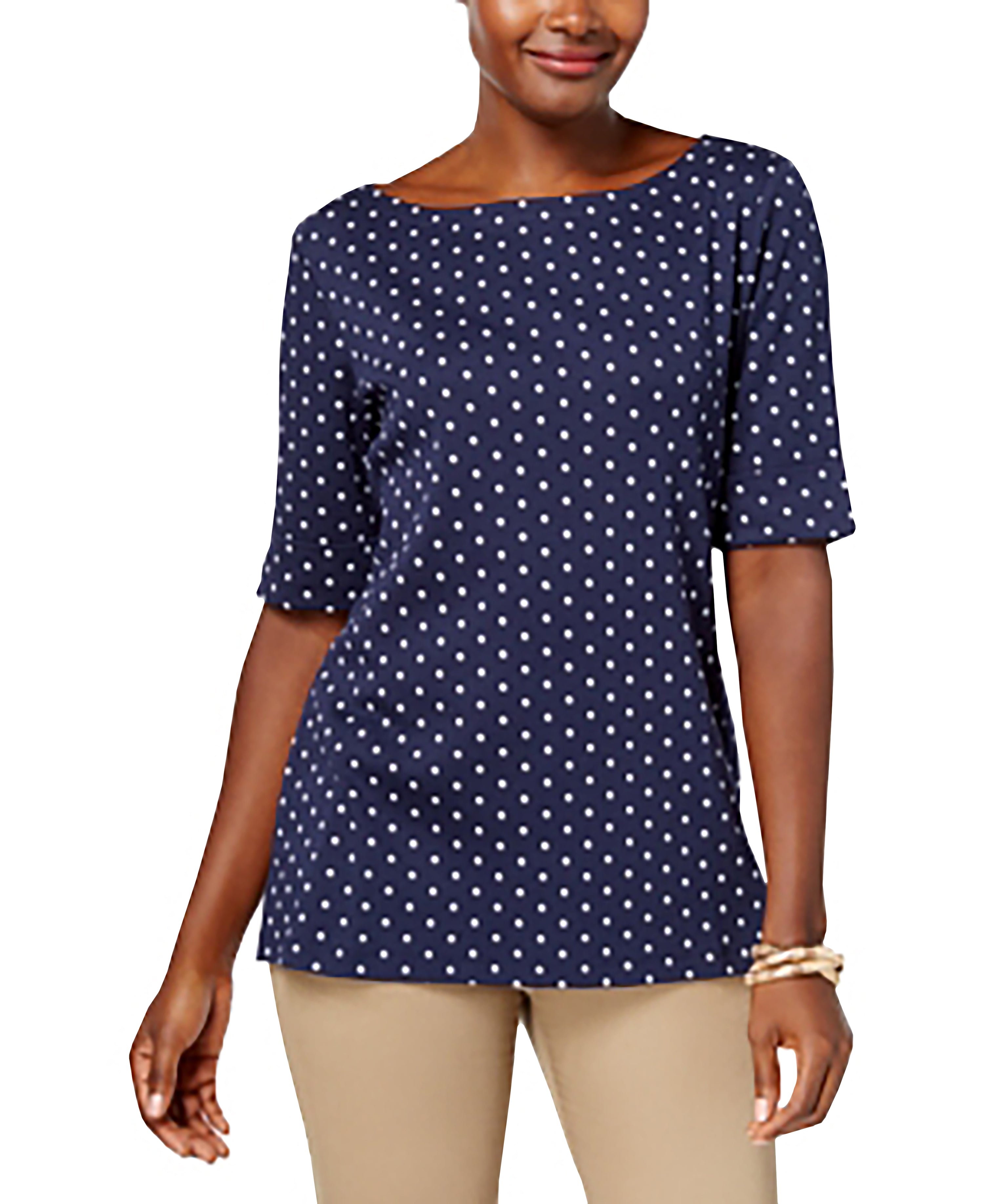 Karen Scott Cotton Polka-Dot Print Top  Intrepid Blue XL