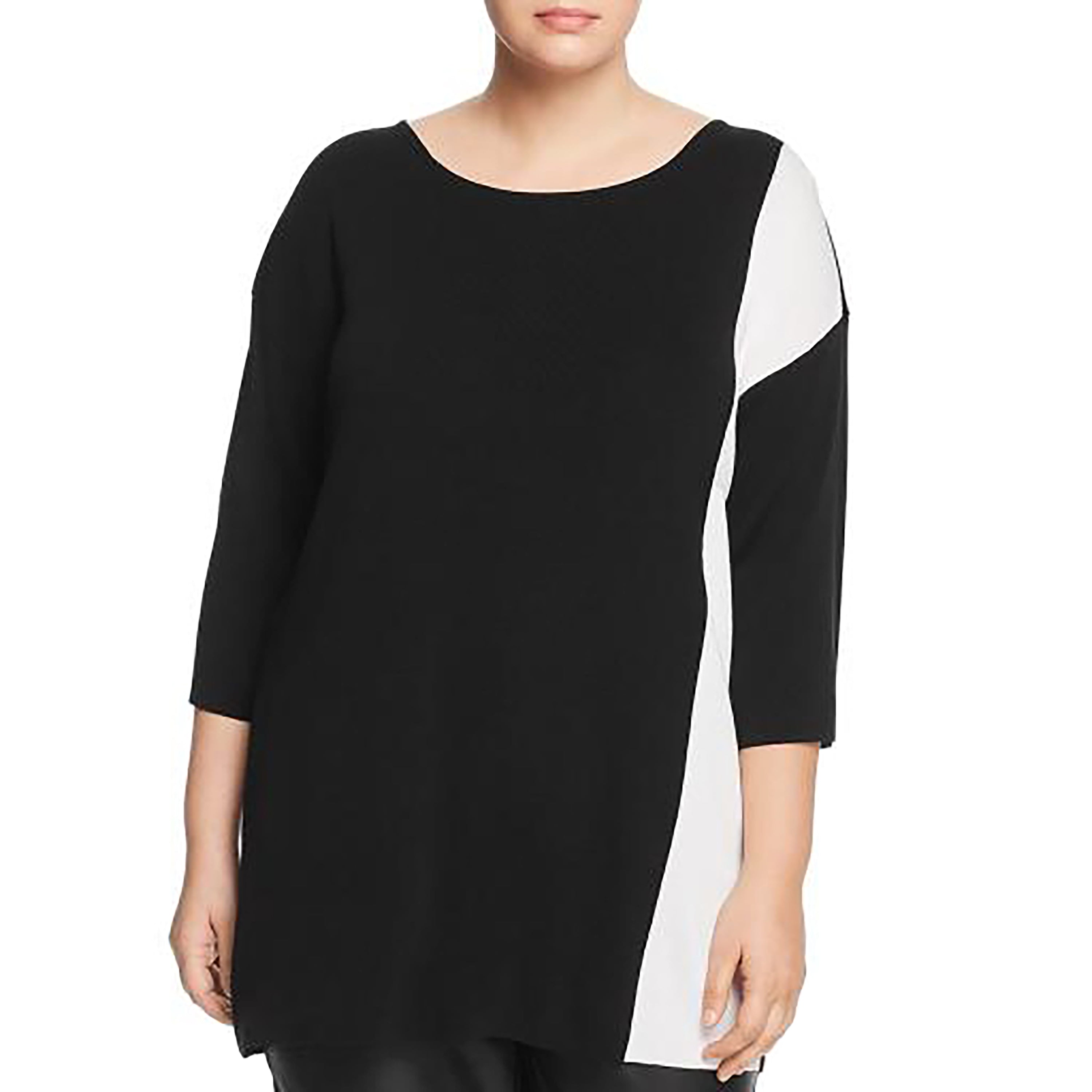 Eileen Fisher Womens Colorblock Three-Quarter Sleeves Pullover Top Black/White 3X