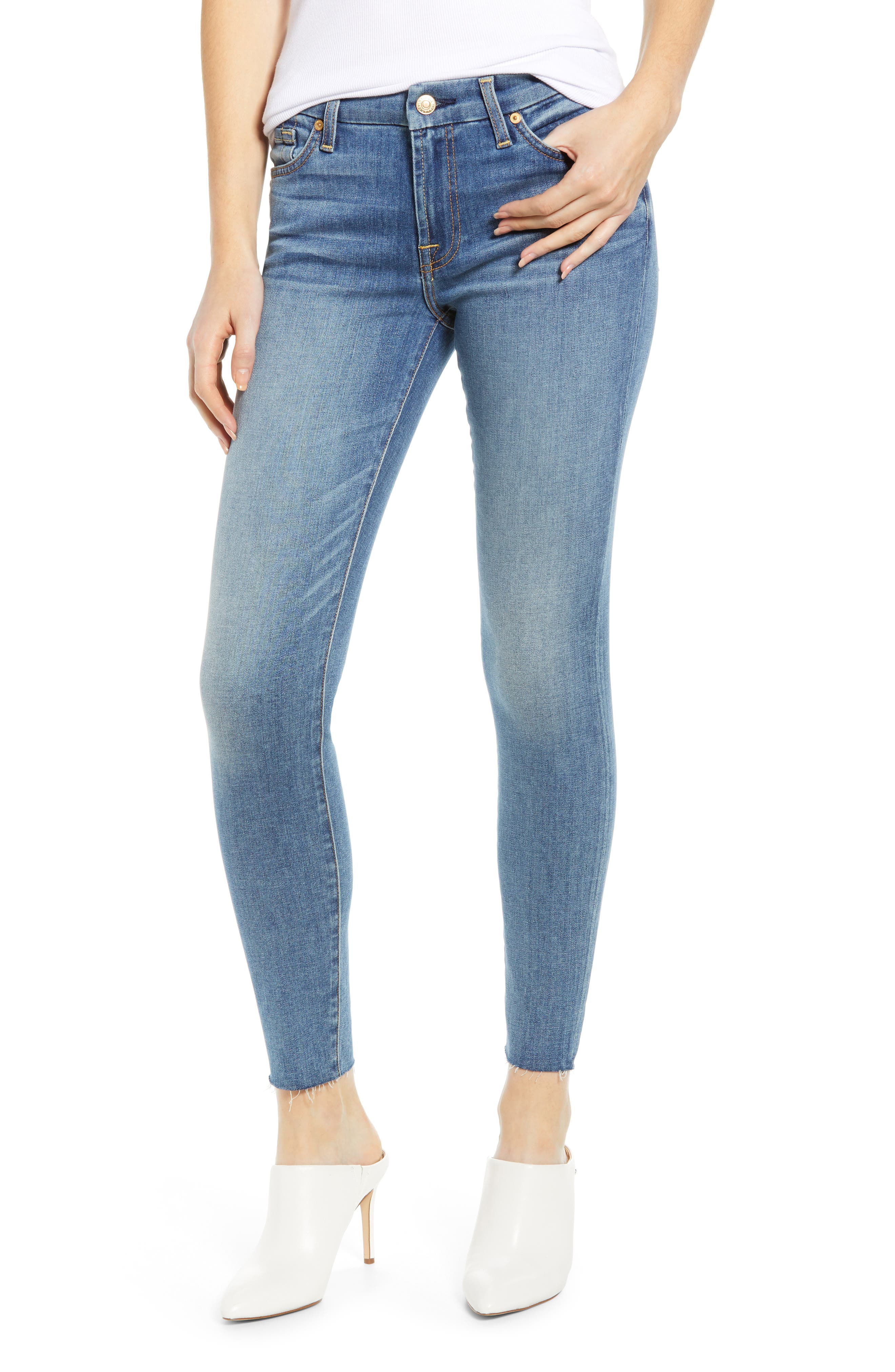 7 For All Mankind Frayed Hem Skinny Jeans