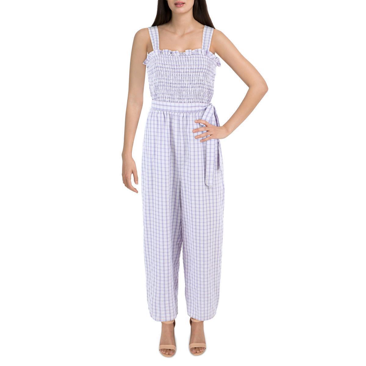 Riley & Rae Womens Checkered Square-Neck Jumpsuit