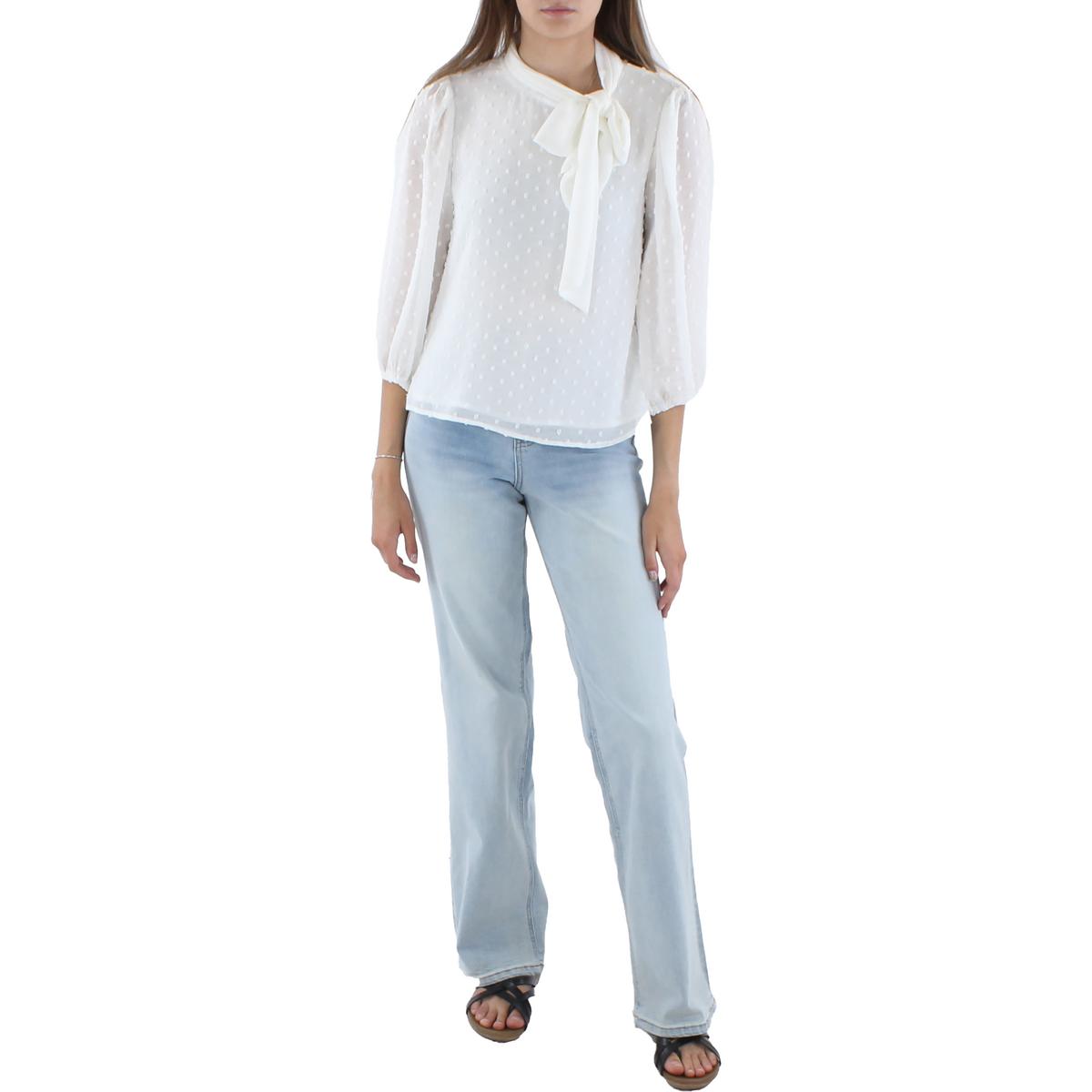 Riley & Rae Womens Tie Neck Puff Sleeve Blouse