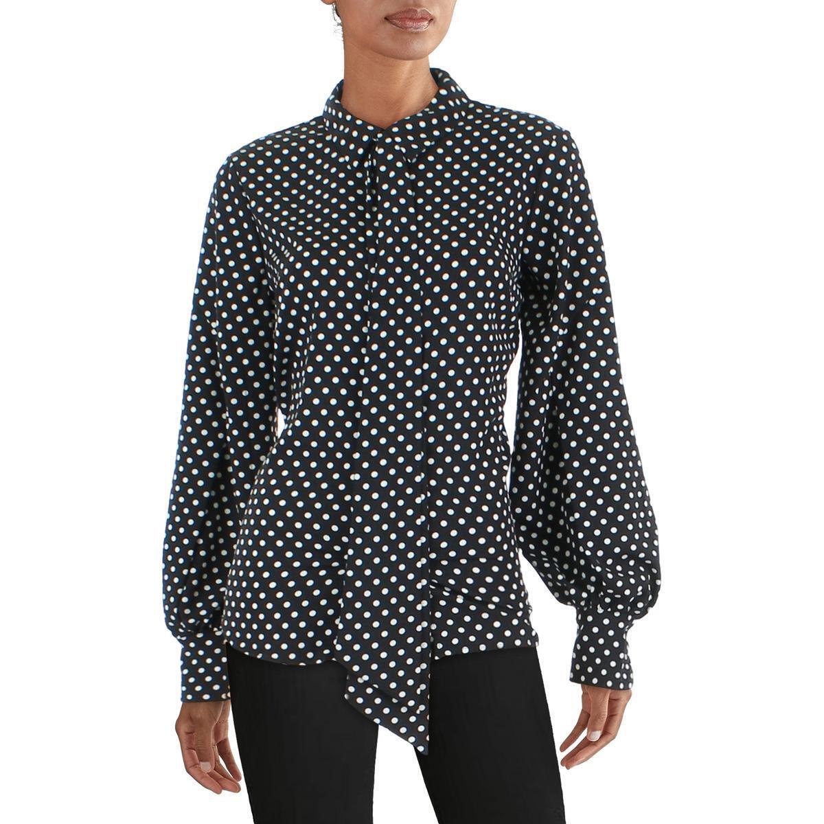 Riley & Rae Womens Polka Dot Tie Neck Blouse