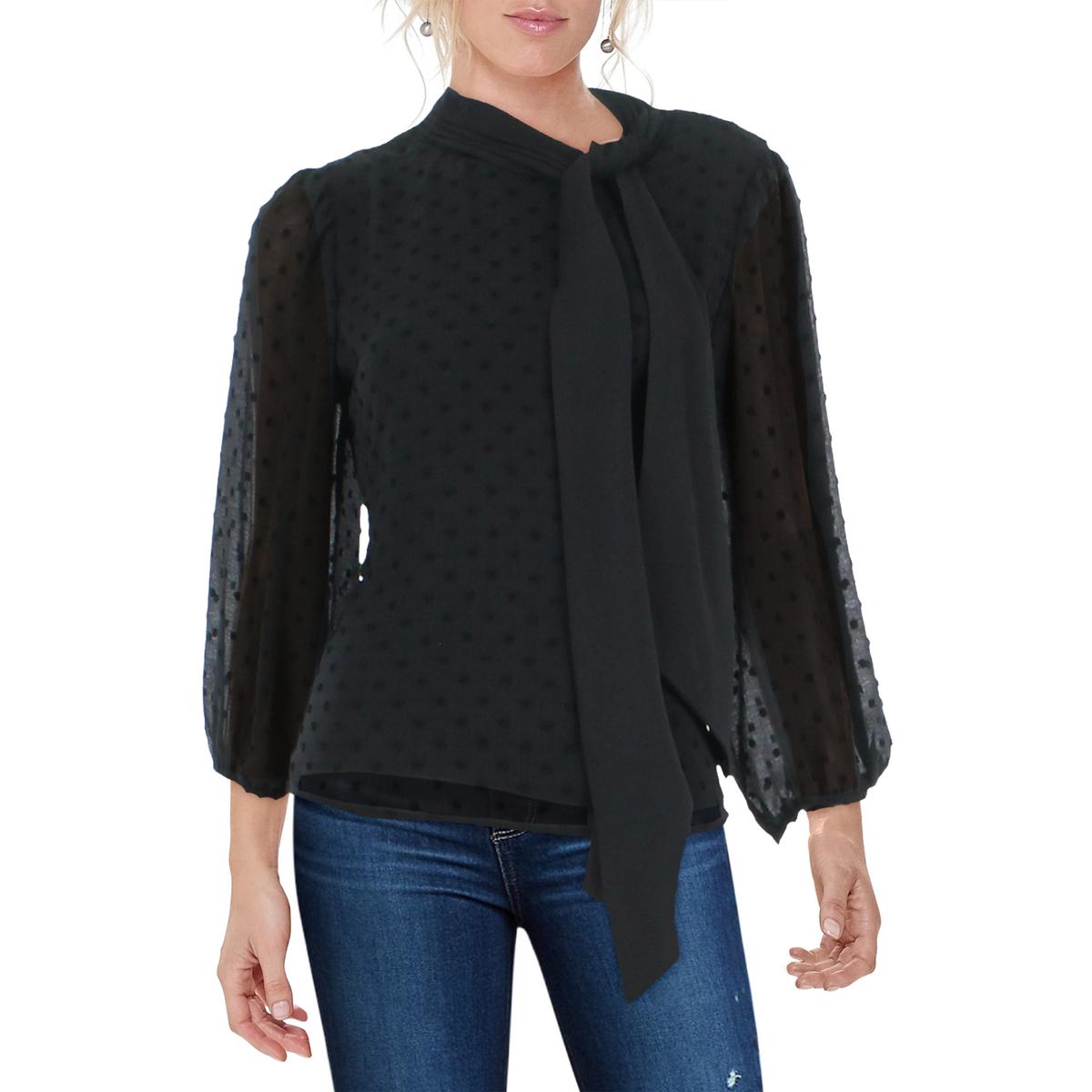 Riley & Rae Womens Tie Neck Puff Sleeve Blouse