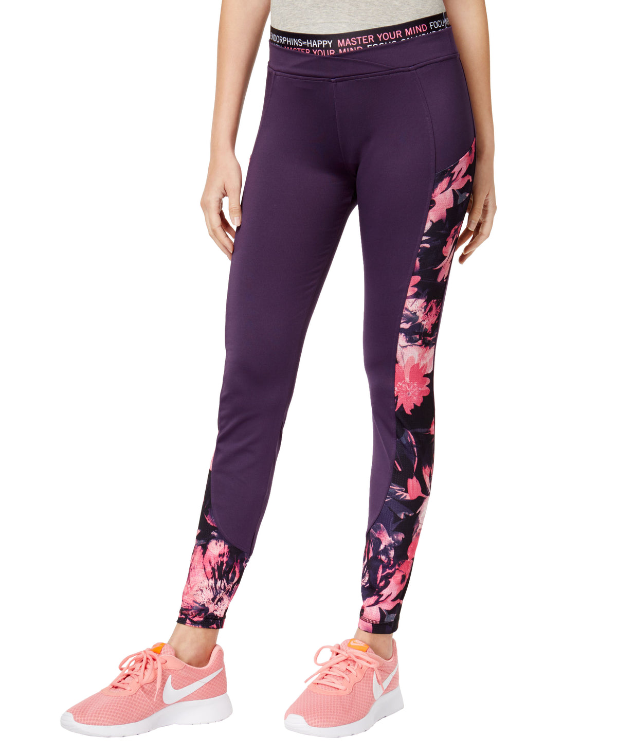 Energie Active Juniors' Floral-Print Leggings Purple Flower Pop XL