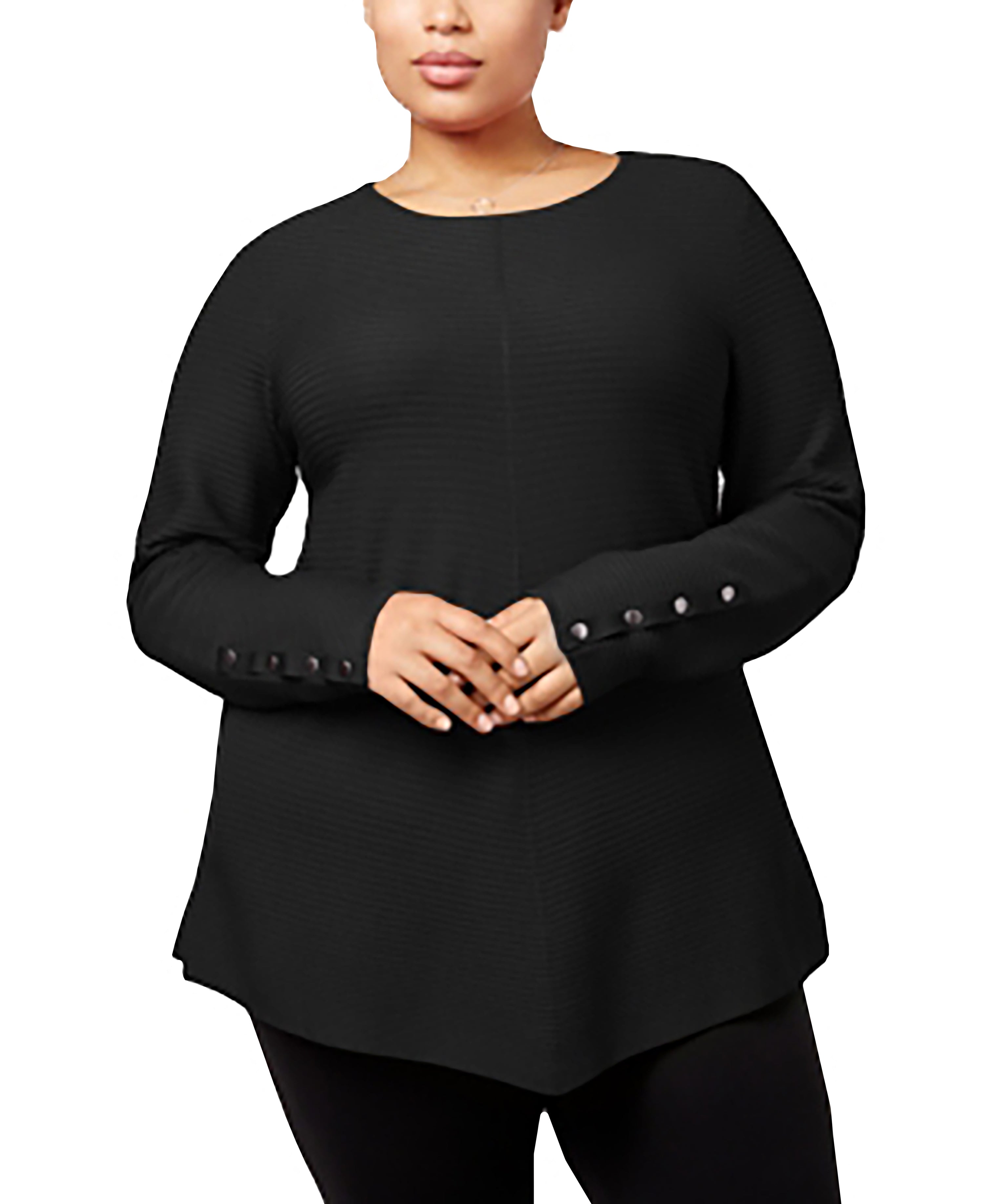 Plus Size Ribbed Snap-Detail Sweater