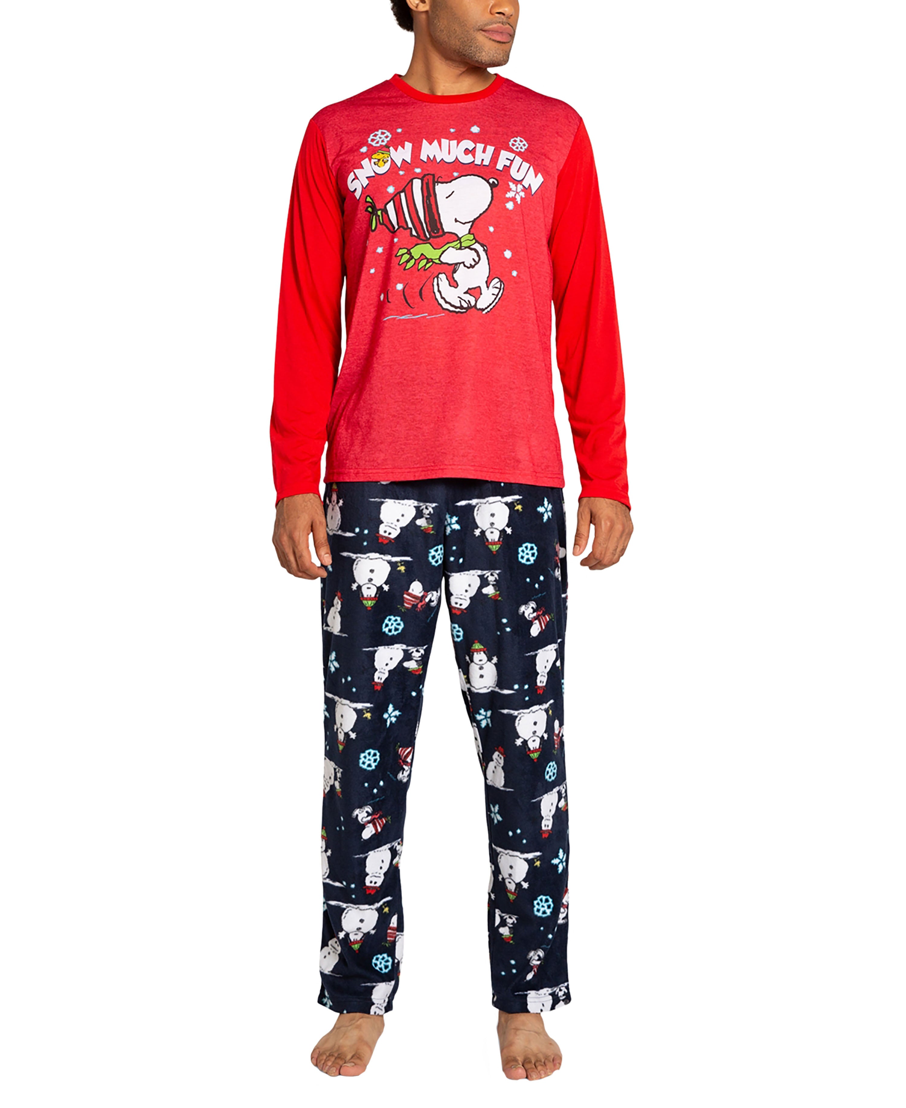 Matching Men's Peanuts Long-Sleeve Top and Pajama Pants Set